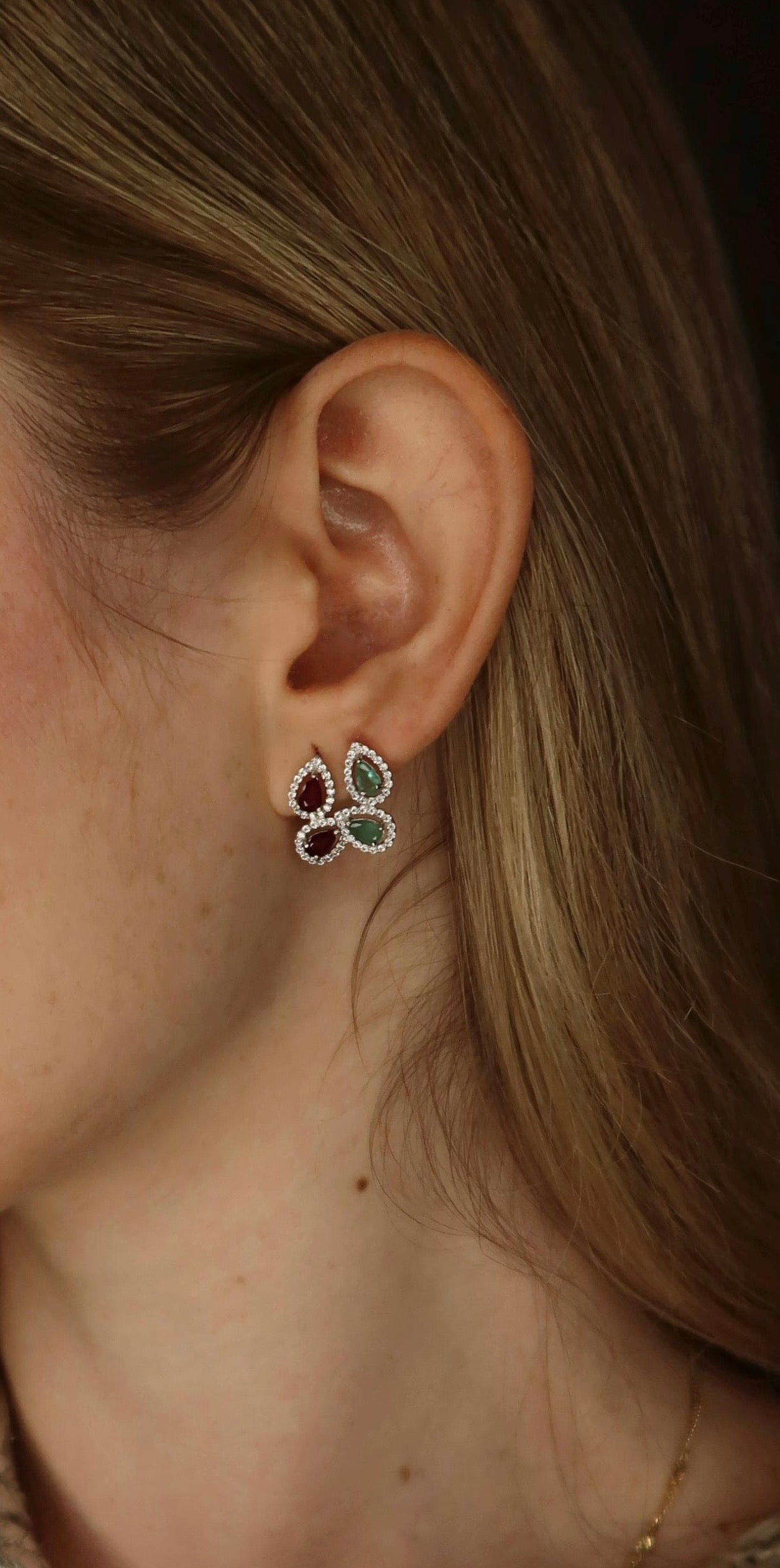 DOUBLE EMERALDS STUDS