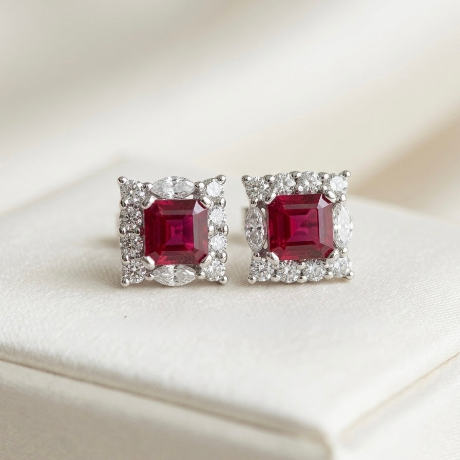 Rubi Square - aretes de Rubí natural en plata 925 - Sauvé Joyería Colombia