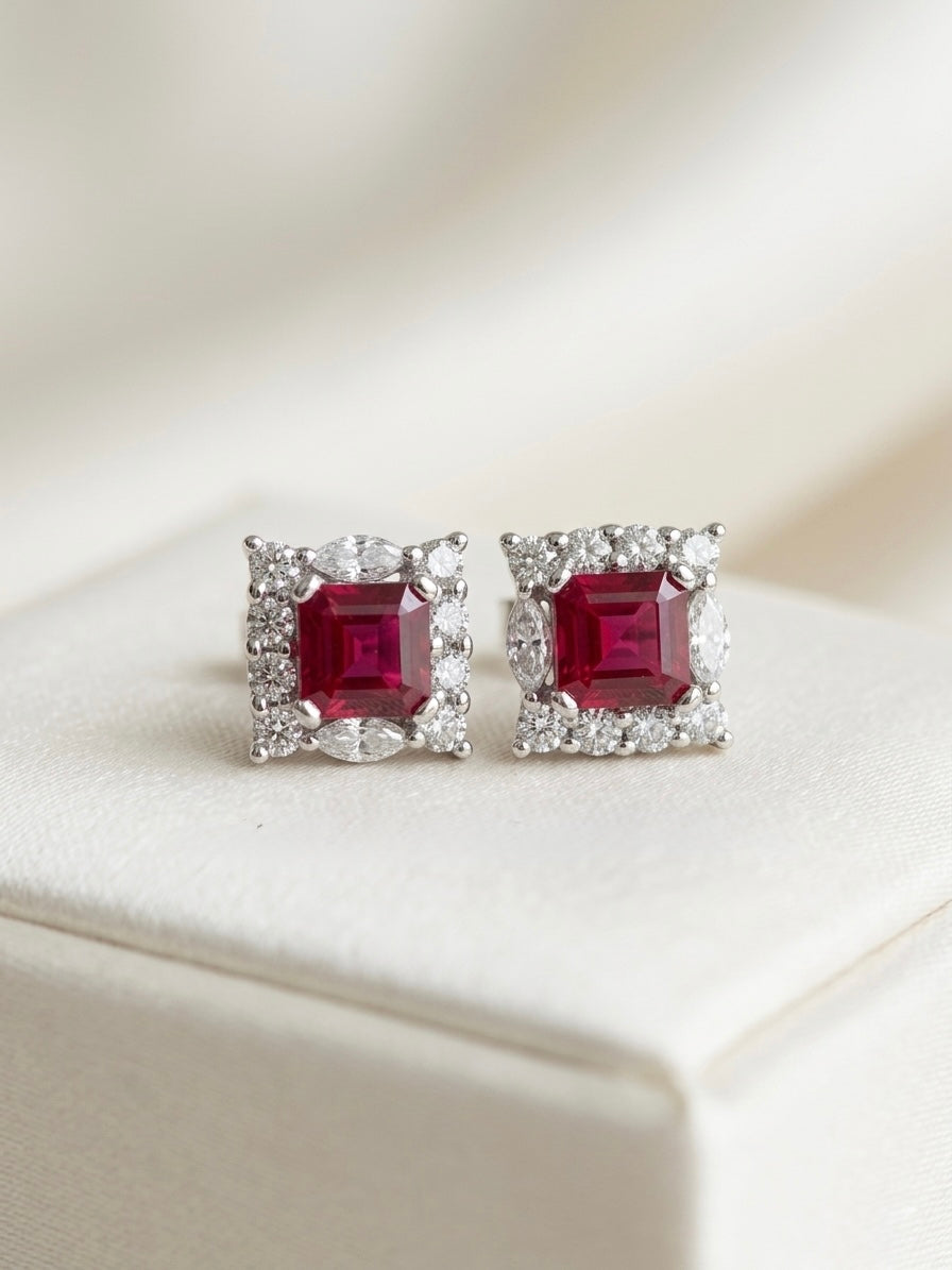 Rubi Square - aretes de Rubí natural en plata 925 - Sauvé Joyería Colombia