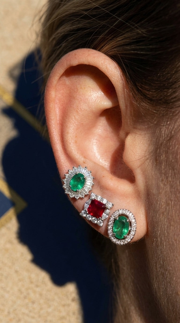 Delia Studs - aretes de Esmeralda natural en plata 925 - Sauvé Joyería Colombia