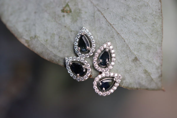 Double Zafiro Studs - aretes de Zafiro natural en plata 925 - Sauvé Joyería Colombia