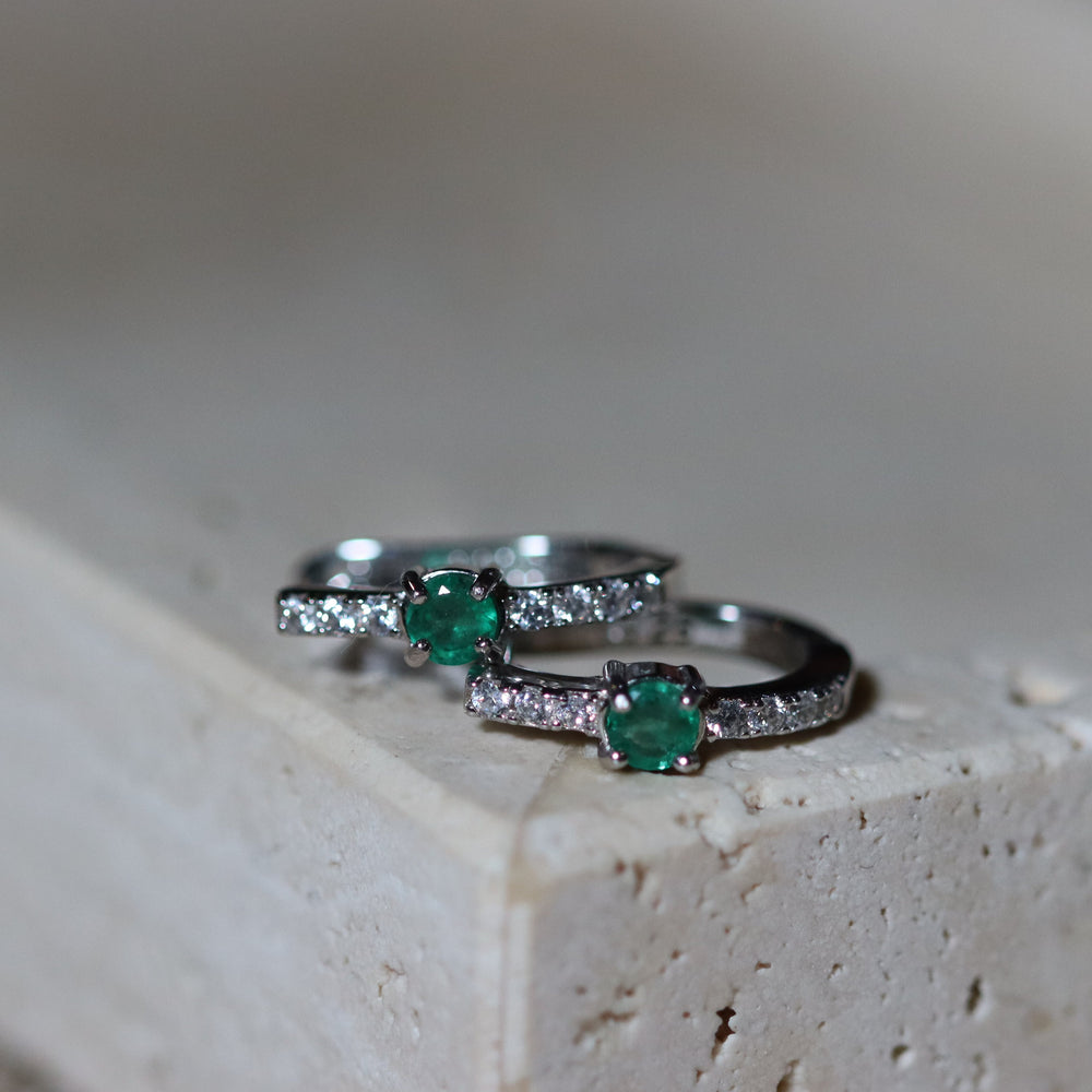 Emerald Hoops - aretes de Esmeralda natural en plata 925 - Sauvé Joyería Colombia